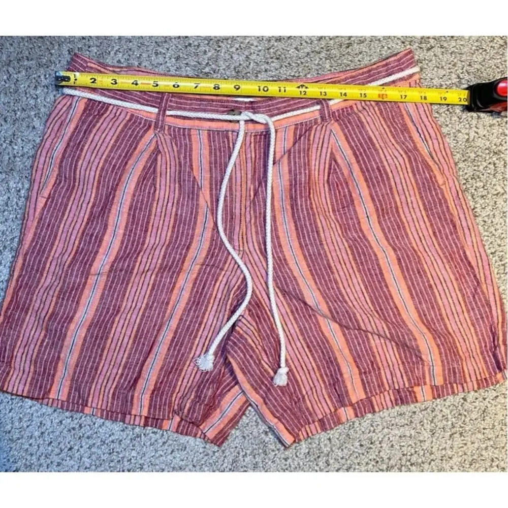 J. Jill - Linen Multi-colored Striped Shorts with Adjustable Belt